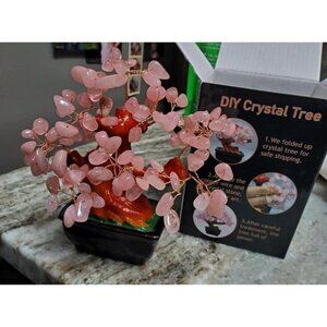 New Feng Shui Natural Rose Pink Quartz Crystal Money Tree Bonsai Style Decor